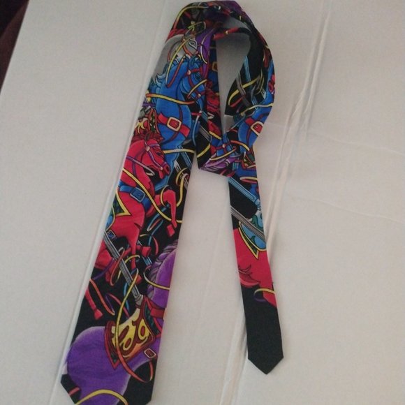 ❤️2 PC RUSH LIMBAUGH HORSE THEME TIE AND SCARF Gold Chain Tie - Picture 2 of 8